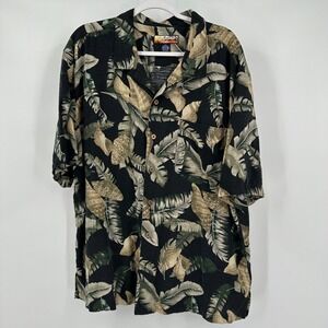Havana Jacks Cafe Mens Silk Hawaiian Shirt Size XXL Tropical Leaf Print Vacation